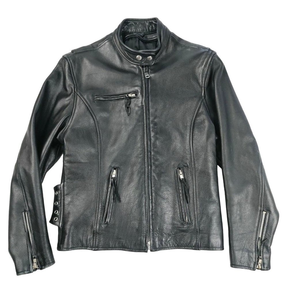 Vintage Wilson Black Leather Motorcycle Jacket Open Road Mens Medium